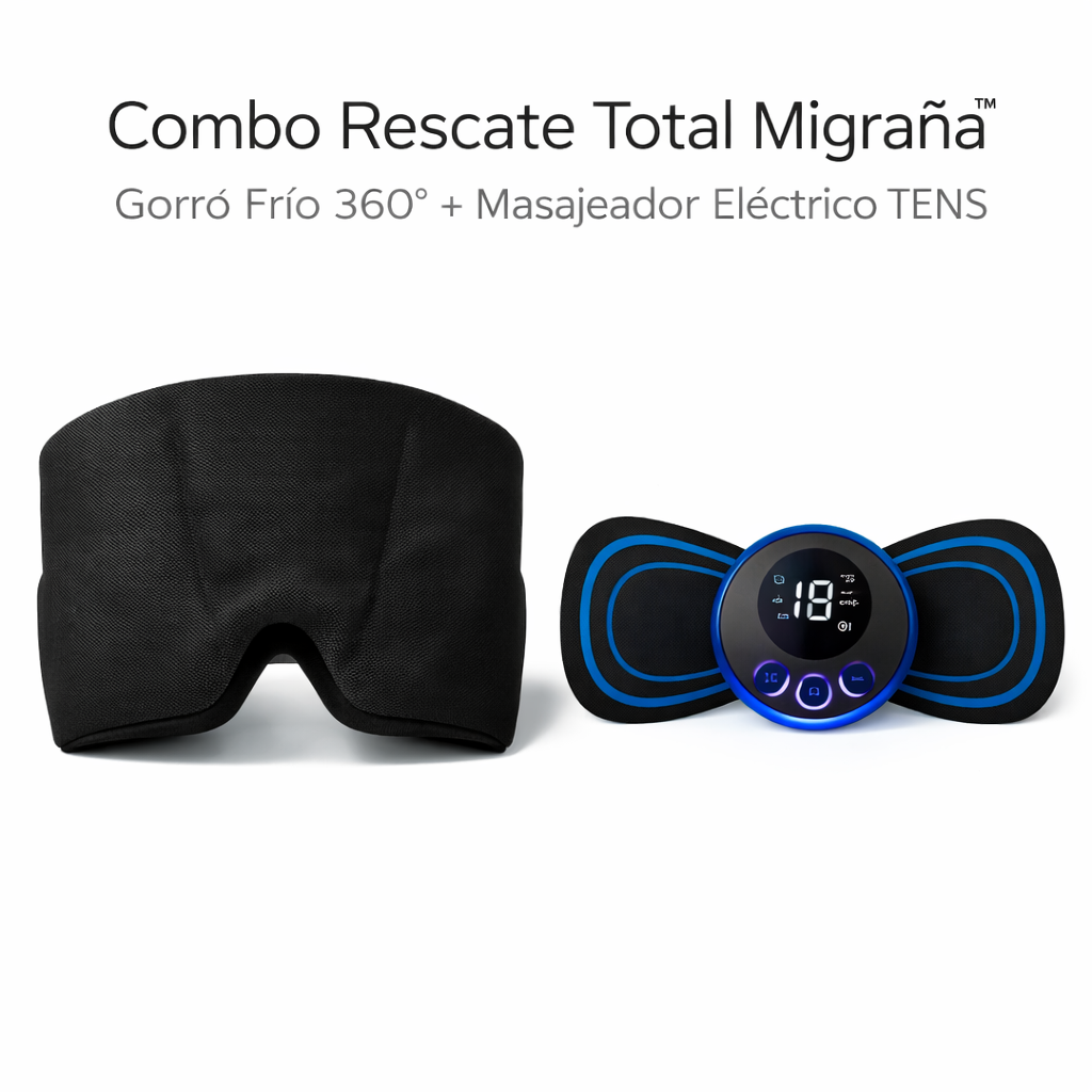 Combo Rescate Total Migraña™— Gorro Frío 360° + Masajeador Eléctrico · Migraña y Tensión Cervical